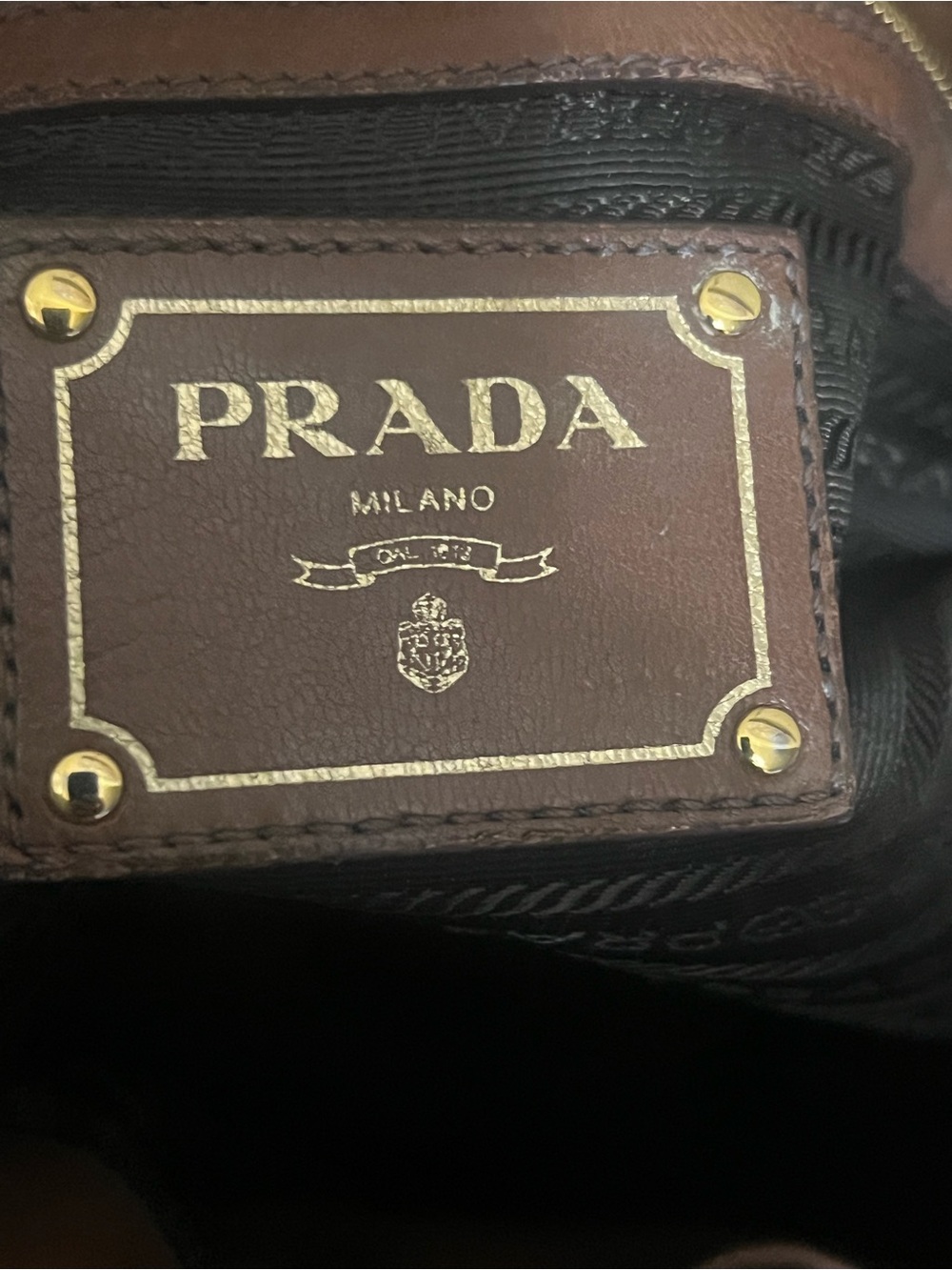 Prada Brown Leather Shoulder Bag with Gold Logo - Picture 11 of 13